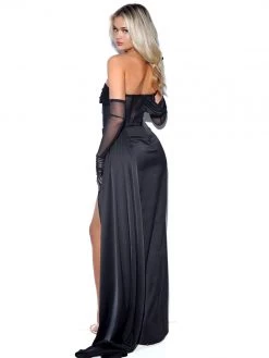 Miss Circle Rebeca Black Satin High Slit Corset Gown
