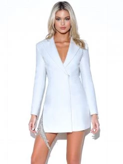 Miss Circle New In Freya White Crystal Fringe Blazer Dress