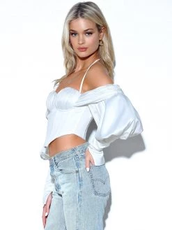 Miss Circle Corsets Evie White Satin Puff Sleeve Corset Top