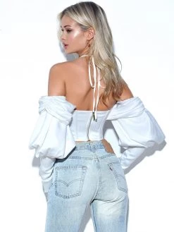 Miss Circle Corsets Evie White Satin Puff Sleeve Corset Top
