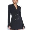 Miss Circle Quilla Black Feather Crystal Sleeve Backless Blazer Dress