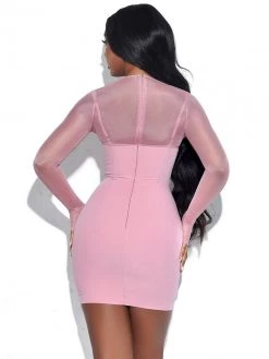 Miss Circle Winston Blush Pink Mesh Long Sleeve Corset Crepe Dress