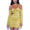 Miss Circle Mayara Mustard Off Shoulder Mesh Cutout Dress Dresses