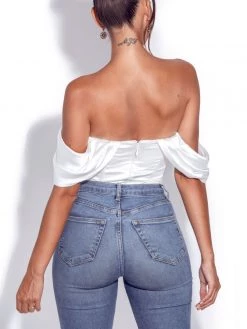 Miss Circle Tops Paige Draped Off Shoulder Satin Bodysuit