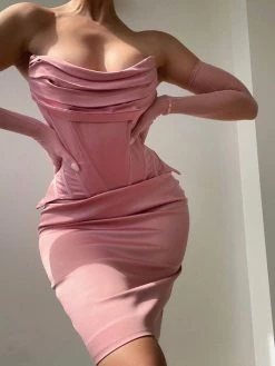 Miss Circle Corsets Gianna Blush Ruched Satin Corset Dress