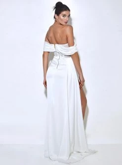 Miss Circle Corsets Norma White Off Shoulder Crystallized Corset Satin Gown