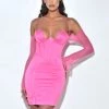 Miss Circle Penina Pink Mesh Sleeve Satin Corset Dress Corsets