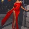 Miss Circle Norma Red Off Shoulder Crystallized Corset Satin Gown Corsets