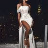Miss Circle Corsets Norma White Off Shoulder Crystallized Corset Satin Gown