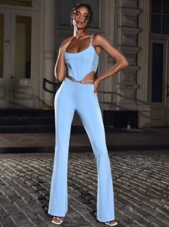 Miss Circle Bottoms Tova Baby Blue Crystal Waist Strap Flare Pants