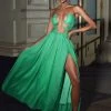 Miss Circle Quinby Green Silk Pleated Lace Up Maxi Dress Dresses