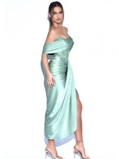 Miss Circle Stella Basil Off Shoulder Crystal Corset Satin Gown Corsets