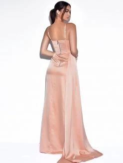 Miss Circle Elayna Blush Strappy Satin Corset High Slit Gown Corsets