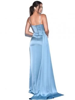 Miss Circle Elayna Pale Blue Strappy Satin Corset High Slit Gown