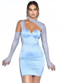 Miss Circle Everlee Baby Blue Mesh Sleeve Satin Corset Dress Corsets