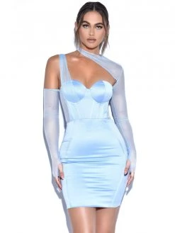 Miss Circle Everlee Baby Blue Mesh Sleeve Satin Corset Dress Corsets