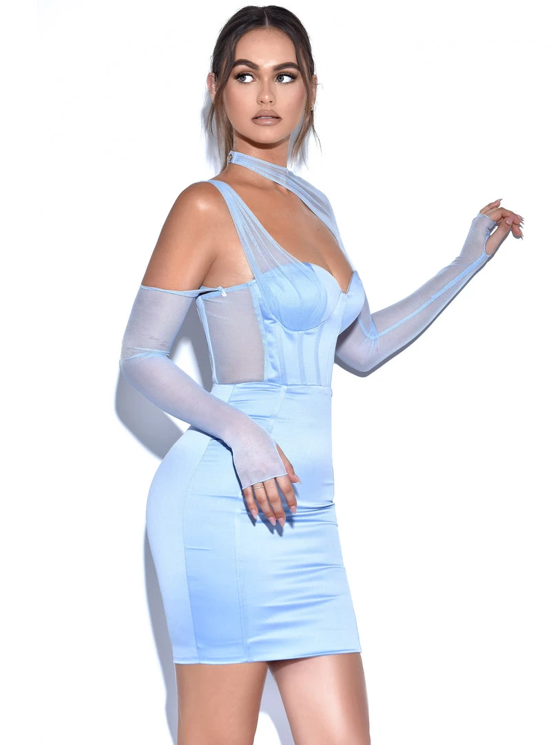 Miss Circle Everlee Baby Blue Mesh Sleeve Satin Corset Dress Corsets