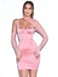 Miss Circle Corsets Everlee Blush Mesh Sleeve Satin Corset Dress