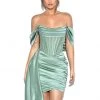 Miss Circle Corsets Kendal Basil Satin Draping Off Shoulder Corset Dress