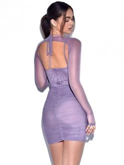 Miss Circle Flora Purple Mesh Long Sleeve Dress Dresses