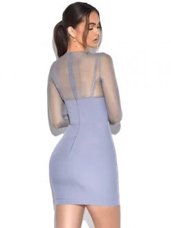 Miss Circle Winston Grey Mesh Long Sleeve Corset Crepe Dress