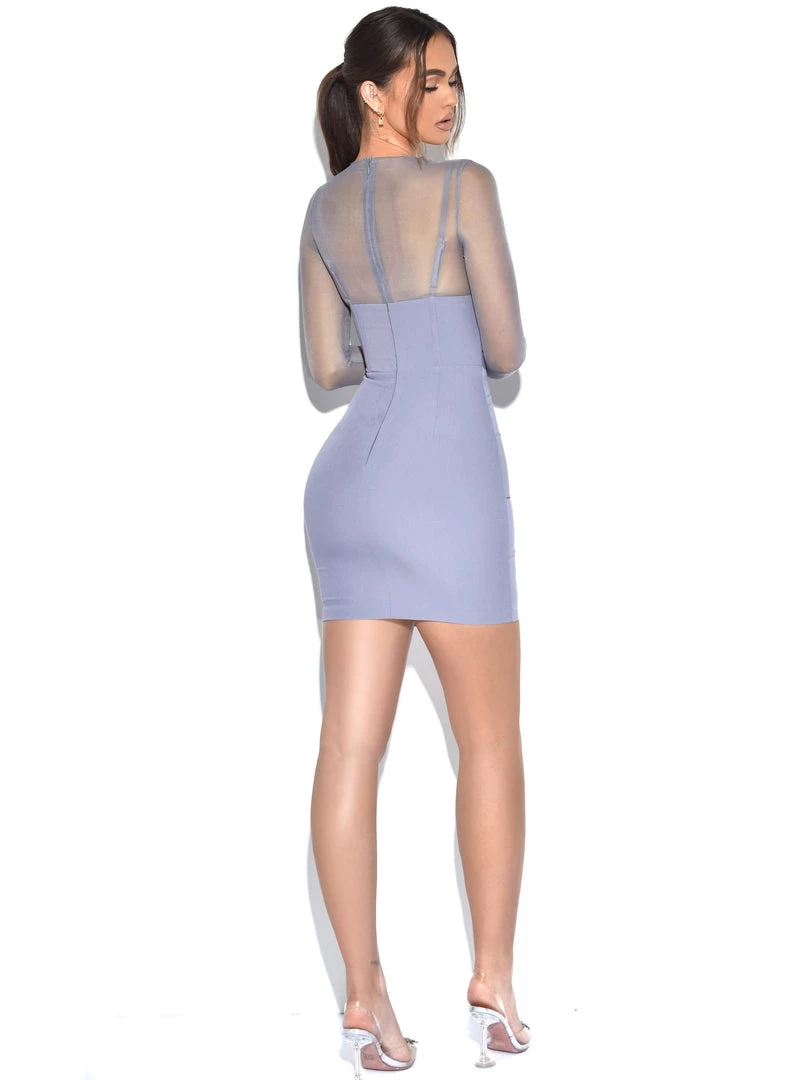 Miss Circle Winston Grey Mesh Long Sleeve Corset Crepe Dress