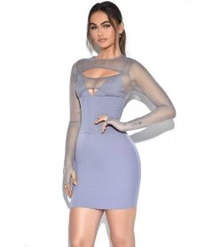 Miss Circle Winston Grey Mesh Long Sleeve Corset Crepe Dress