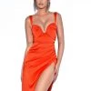 Miss Circle Dresses Lilian Poinciana High Slit Satin Dress