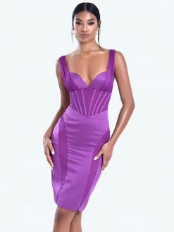 Miss Circle Gretta Dahlia Mesh Corset Satin Dress