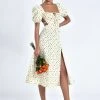 Miss Circle Umaiza Floral Puff Sleeve Backless Linen Midi Dress Dresses