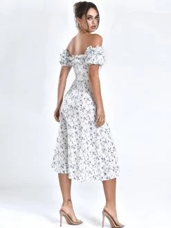 Miss Circle Quinley Floral Off Shoulder Linen Midi Dress Sale