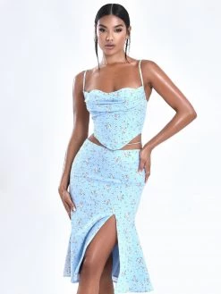 Miss Circle Nora Light Blue Flora Corset Top Corsets