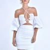 Miss Circle New In Kasey White Lace Up Halter Neck Puff Sleeve Dress