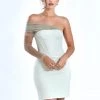 Miss Circle Uma Mint Sheer Mesh Sleeve Crepe Corset Dress