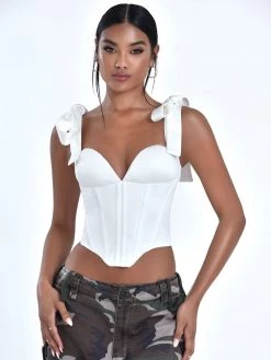 Miss Circle Teyana White Satin Corset Top