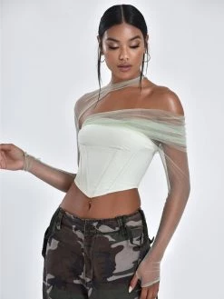 Miss Circle Corsets Miah Mint Stretch Mesh Sleeve Corset Top
