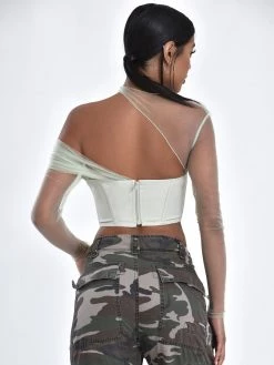 Miss Circle Corsets Miah Mint Stretch Mesh Sleeve Corset Top