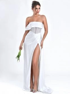 Miss Circle Rebeca White Satin High Slit Corset Gown Corsets