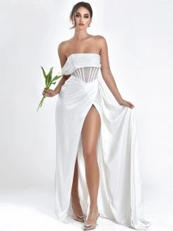 Miss Circle Rebeca White Satin High Slit Corset Gown Corsets