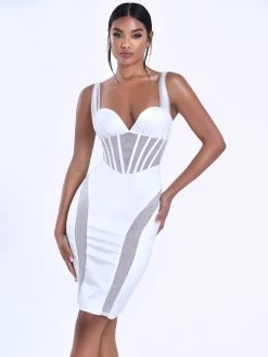 Miss Circle Gretta White Mesh Corset Satin Dress