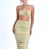 Miss Circle Xoie Pale Yellow Ruched Metallic Jersey Skirt New In