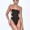 Miss Circle Beverly Black Crystal Lace Up One Piece Swimsuit Swim Collection