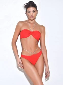 Miss Circle Nola Red Crystal String Bikini Bottom