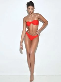 Miss Circle Nola Red Crystal String Bikini Bottom