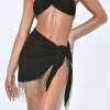 Miss Circle Swim Collection Quill Black Cover Up With Crystal Fringe