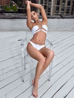 Miss Circle Tops Danica White Crystal String Lace Up Bikini Top