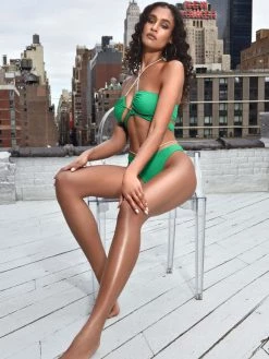 Miss Circle Danica Green Crystal String Lace Up Bikini Top Tops