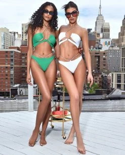 Miss Circle Bottoms Danica Green Crystal String Lace Up Bikini Bottom