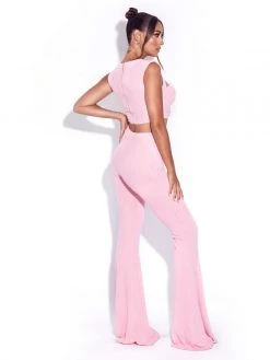 Miss Circle New In Be Together Pink Stretch Knit Flare Pants