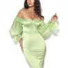 Miss Circle Sale Lydia Lime Satin Off Shoulder Puff Sleeve Dress
